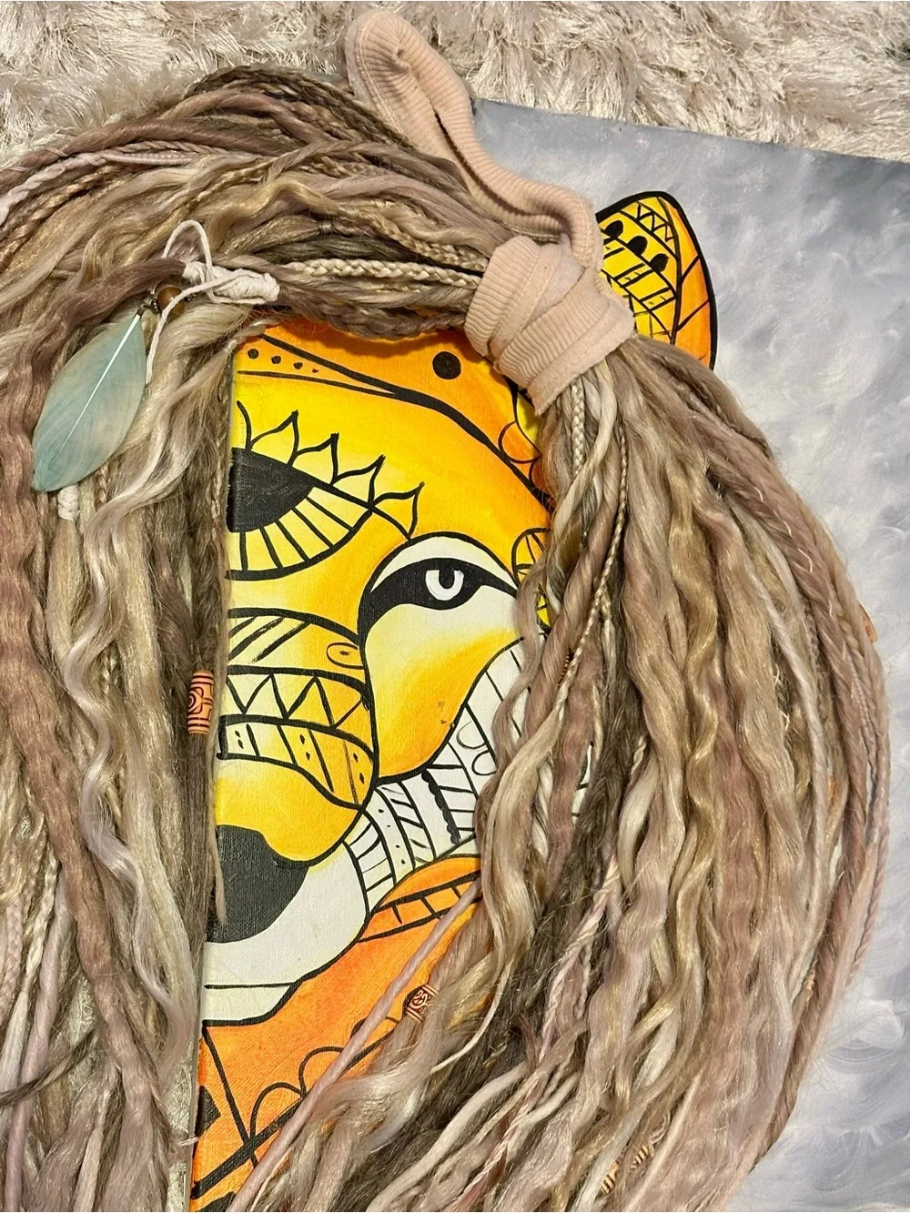 Boho Blonde Synthetic Dreadlock Hairpiece with Beads & Feathers - Picture 4 of 17